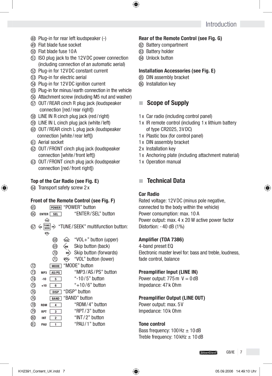 Kompernass KH 2391 operation manual Introduction , Scope of Supply, Technical Data 